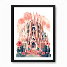 La Sagrada Família   Barcelona, Spain   Cute Botanical Illustration Travel 5 Art Print