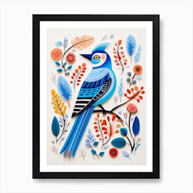 Scandinavian Bird Illustration Blue Jay 4 Art Print