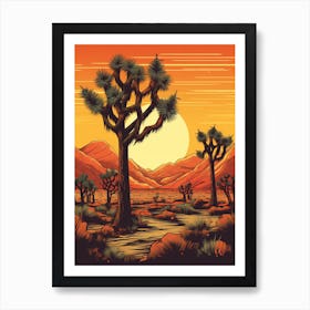  Retro Illustration Of A Joshua Trees At Sunset 2 Art Print