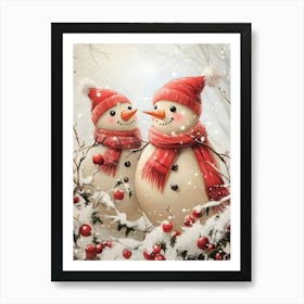 Snowman Couple Art Print