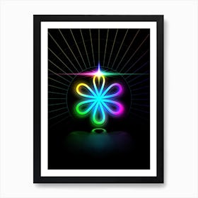 Neon Geometric Glyph in Candy Blue and Pink with Rainbow Sparkle on Black n.0241 Art Print