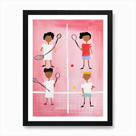 Four Kids Playing Tennis 1 Affiche