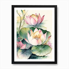 Lotus Flowers In Park Watercolour Ink Pencil 6 Art Print