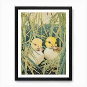 Ducklings In The Leaves Japanese Woodblock Style 4 Art Print