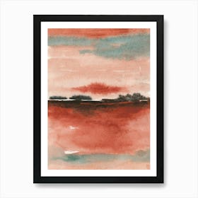 Abstract Watercolor Landscape in Terracotta Art Print