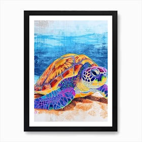 Sea Turtle On The Ocean Floor Pencil Doodle 4 Art Print