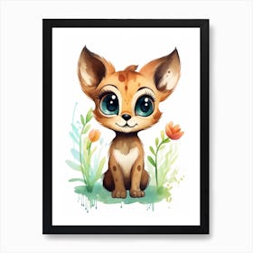 Watercolour Jungle Animal Baby Puma 4 Art Print
