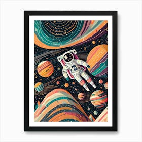 Astronaut In Psychadelic Space Art Print