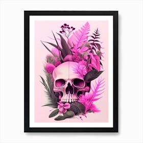 Skull With Abstract Elements 2 Pink Botanical Art Print