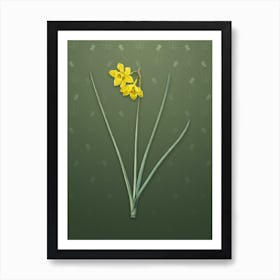 Vintage Narcissus Odorus Botanical on Lunar Green Pattern n.1971 Art Print