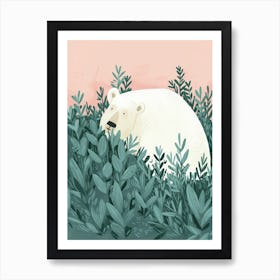 Polar Bear Hiding In Bushes Storybook Illustration 3 Art Print