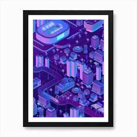 Isometric City - synthwave neon poster 1 Art Print