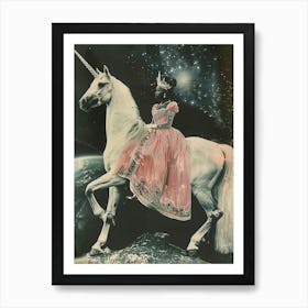 Princess In Space On A Unicorn Retro Collage 2 Art Print