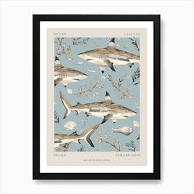 Pastel Blue Blacktip Reef Shark Watercolour Seascape Pattern 3 Poster Art Print