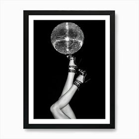 Disco Ball On High Heels Black And White Fashion Funky Art Print