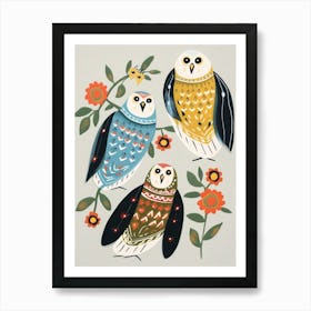 Folk Style Bird Painting Snowy Owl 1 Art Print