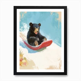 American Black Bear Cub Sledding Down A Snowy Hill Storybook Illustration 1 Art Print