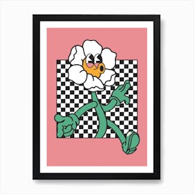 Flower On A Checkerboard Art Print