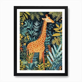 Giraffe With Leaves Colourful Illustration 1 Art Print