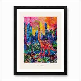 Pink Colourful Dinosaur Landscape Painting Poster Art Print