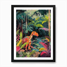 Dinosaur By The River Landscape Painting 2 Art Print