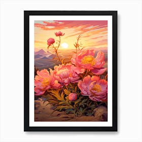 Peony With Sunset In South Western Style (3) Art Print