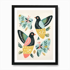 Folk Style Bird Painting Dove 2 Art Print