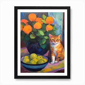 Hydrangea With A Cat 3 Fauvist Style Painting Art Print