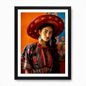 Mexican Woman In Traditional Dress Mexican life Art Print
