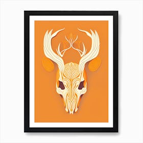 Animal Skull Orange 3 Line Drawing Art Print