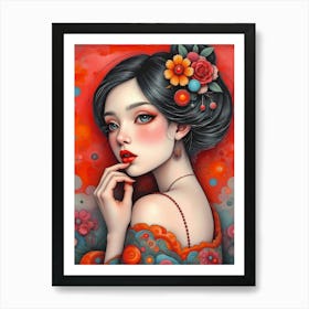 Blossoms of Elegance: A Modern Ode to Japanese Beauty Art Print