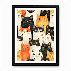 Repeatable Artwork With Cute Cat Faces 7 Art Print