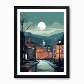 Winter Travel Night Illustration Belfast Northern Ireland 3 Art Print