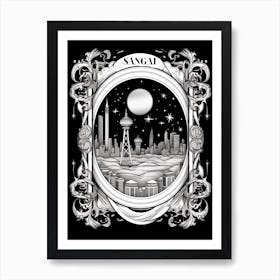 Sanghai, China, Tarot Card Travel  Line Art 2 Art Print