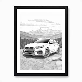 Ford Focus Rs Line Drawing 2 Art Print