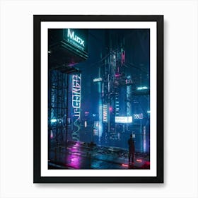 Artificial Intelligence Embodied In A Sleek Towering Structure With Neon Circuit Patterns Neon Lit (5) Art Print