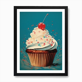 Cupcake With Sprinkles Vintage Cookbook Style 2 Art Print