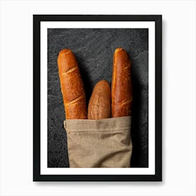 Baguette bread — Food kitchen poster/blackboard, photo art Art Print