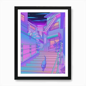 Nightfall In Neko City Art Print