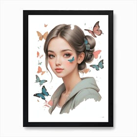 Butterfly with girl Art Print