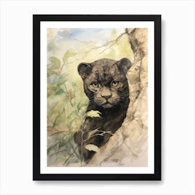 Storybook Animal Watercolour Panther 2 Art Print