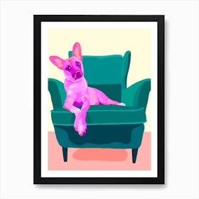 The Look - Pink Dog On A Chair Art Print