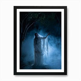 Ghostly Figure Mid Scream Behind A Semi Transparent Veil Ethereal Hands Reaching Out From The Mis 2 1 Art Print