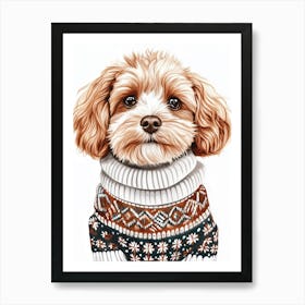 Cockapoo In Christmas Jumper Neutral Art Print