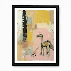 Dinosaur & Baby Dinosaur Muted Impasto Art Print