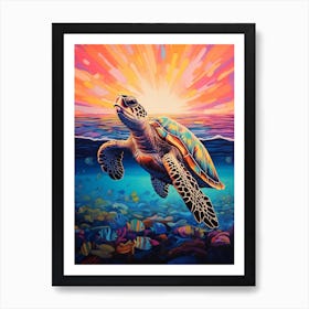 Sea Turtle And The Sunset 2 Art Print by Marine Masterpieces - Fy