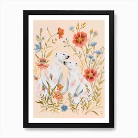 Folksy Floral Animal Drawing Polar Bear 5 Art Print