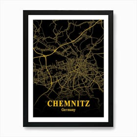 Chemnitz Gold City Map 1 Art Print