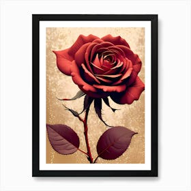 Red Rose With Golden Backdrop Art Print