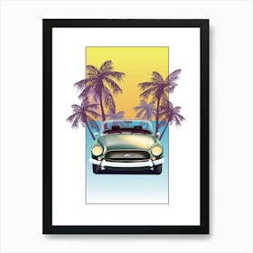 Vintage Sports Car With Palm Trees Art Print